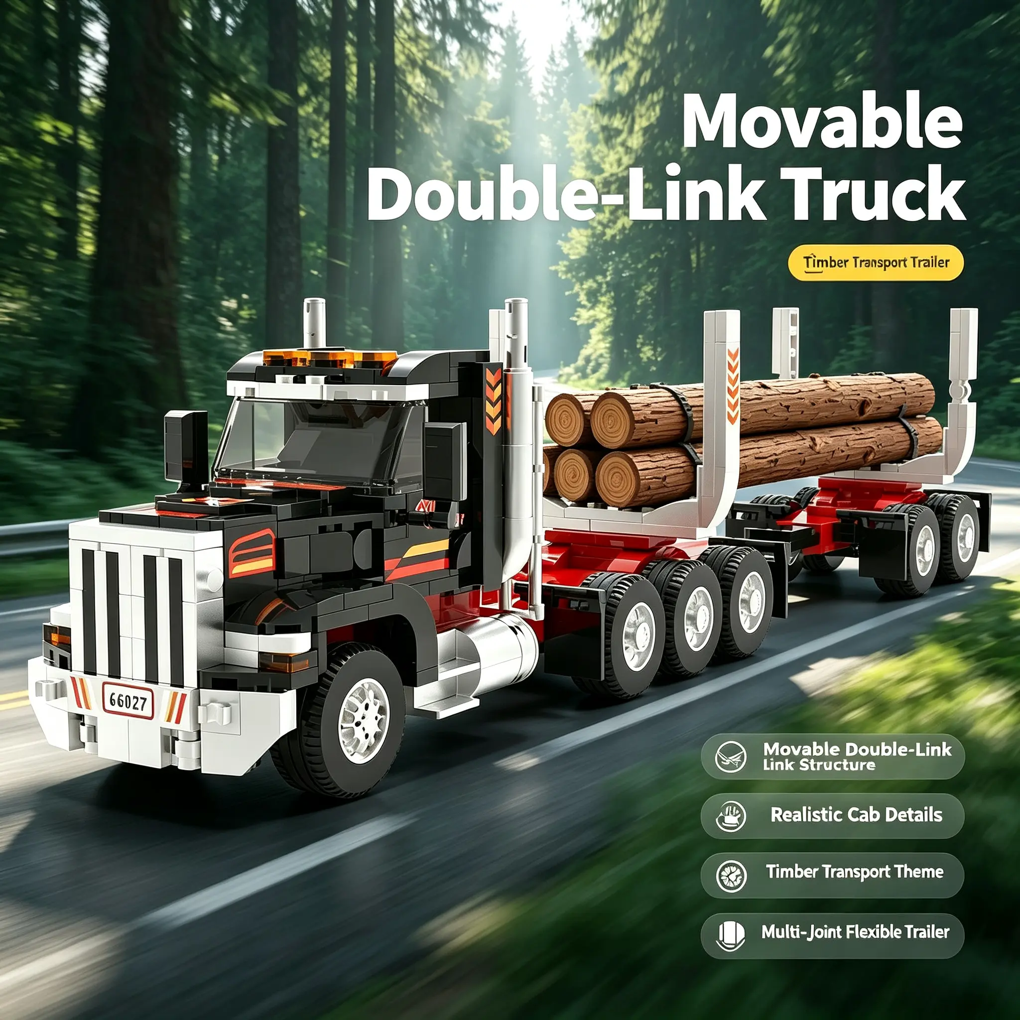 Classic American Heavy Semi Trailer Truck Building Blocks DIY Model Kit, Detailed Head Decor Collectors Block Set, Hobby Model Building Kits for Collectibles or Holiday Presents