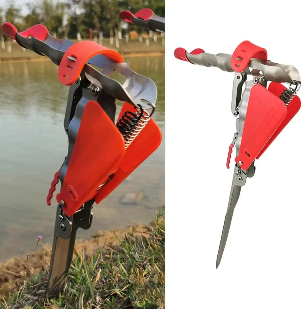 1PCS/2PCS Adjustable sensitivity and foldable rod holder, automatic rod stand with dual-spring stainless steel rod holder (for ground support stands)