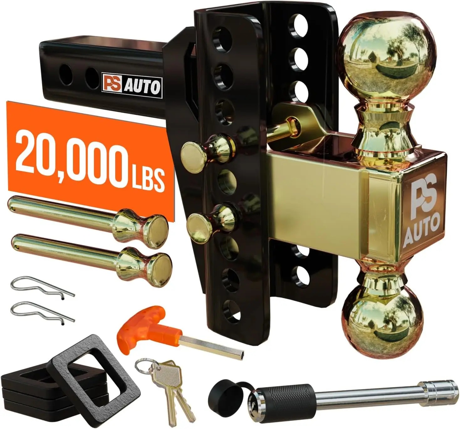 PSAUTO, Adjustable Drawbar Trailer Hitch 20,000 lbs, 2" Receiver, For RV Towing,...