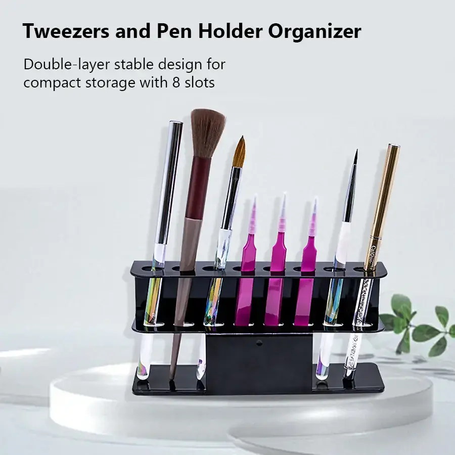 8-Slot Nail Art Tools Organizer Display Stand - Tweezers Holder Beauty Storage for Eyelash And Manicure Supplies