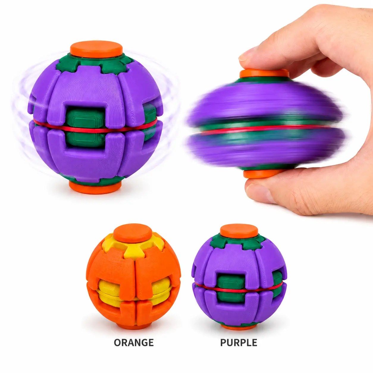 3D Printed Fidget Spinner Ball, Press & Spin Sensory Gyro Toy, Smooth Rotating Stress Relief Desk Toy for Kids, Teens and Adults