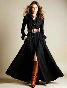 Black Button‑Down Maxi Shirt Dress