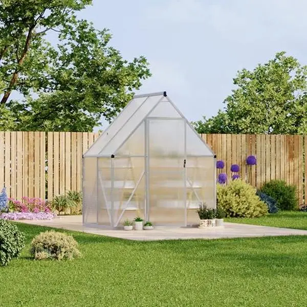GARVEE Silver 6X4 ft Polycarbonate Greenhouse with Aluminum Frame, Polycarbonate Greenhouse for Outdoors, Greenhouses with Ventilation, Aluminum Large Walk-in Greenhouses for Outside
