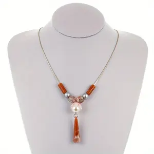 Bohemian Retro Maple Leaf Necklace with Orange Beads & Accents - Lightweight Durable Jewelry for Parties, Daily Wear, Year-Round Versatile Accessory