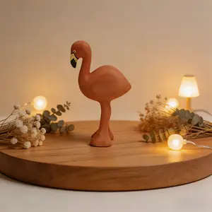 1Pcs Resin Flamingo Figurine, Rustic Hand-Painted Style Flamingo Statue, Terracotta Orange Bird Sculpture, Cute Tropical Decor for Home, Garden, Desk & Shelves, Great Gift for Animal Lovers & Beach Theme