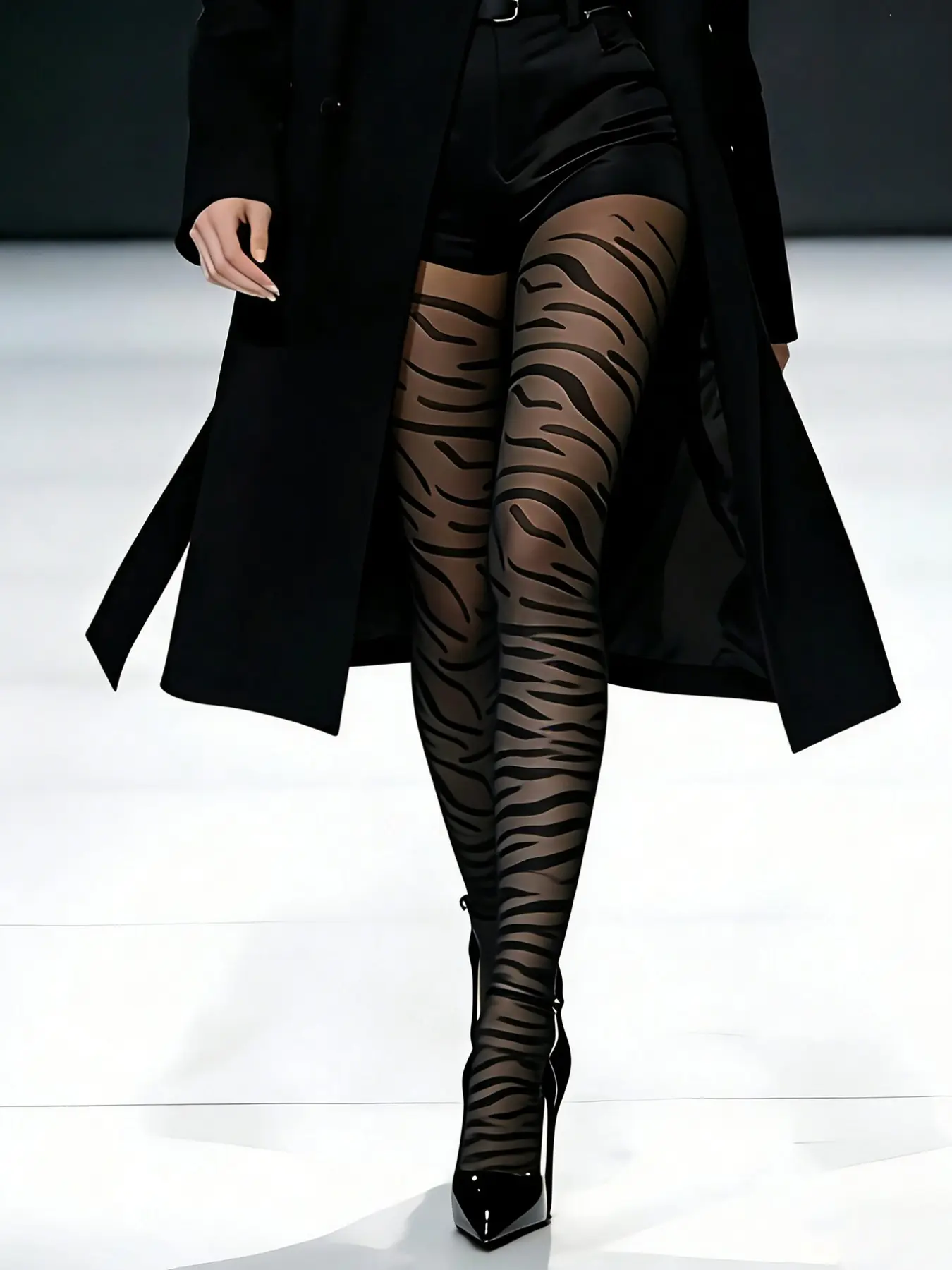 Black Geometric Bondage Statement Tights, Web-Strap Design Stockings, Edgy Fashion for All Seasons, Fitted Sexy Look, Womenswear, Lady, Clothing