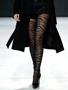 Black Geometric Bondage Statement Tights, Web-Strap Design Stockings, Edgy Fashion for All Seasons, Fitted Sexy Look, Womenswear, Lady, Clothing