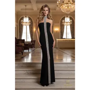 Strapless Scuba Sheath Gown with Slit