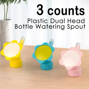 3 Counts Plastic Dual Head Bottle Watering Spout, Small Bottle Cap Sprinkler for Indoor Plant Bonsai, Random Color,Garden Bonsai Tool Watering