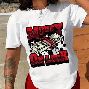 Money On Lock Beautiful Gildan’s Cotton  Round Neck Casual Crewneck T-Shirt Soft Blended Comfy Elegant Style Hot Logo Medium, Large for Women - Womenswear, Top Unisex .