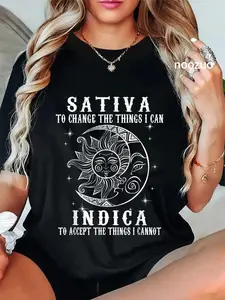 100%25 Cotton Unisex Sativa To Change The Things I Can Indica Cannabis Weed T-Shirt Casual Top