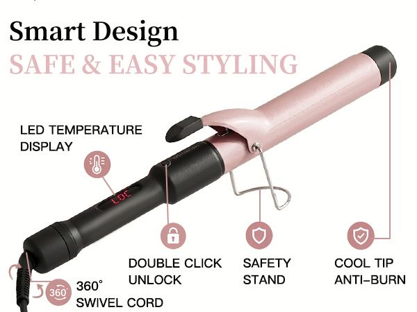 MEGAWISE 1.25-Inch Ceramic Barrel Curling Iron for Soft Curls, 60s Fast Heating, Adjustable Heat Up to 430°F, LCD Temp Ctrl, Plug Powered, Dual Voltage, Suitable for All Hair Types