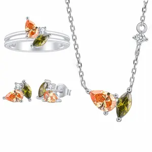 Gorgeous colored gemstone S925 sterling silver ring, earrings, necklace, and jewelry set.Women's silver jewelry set, suitable as a gift for her, Mother's Day gift, or for women's daily wear