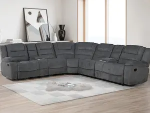 Redondo-PW-Sect 3 pc Redondo dark grey fabric sectional sofa set with power motion recliner ends and cup consoles with storage