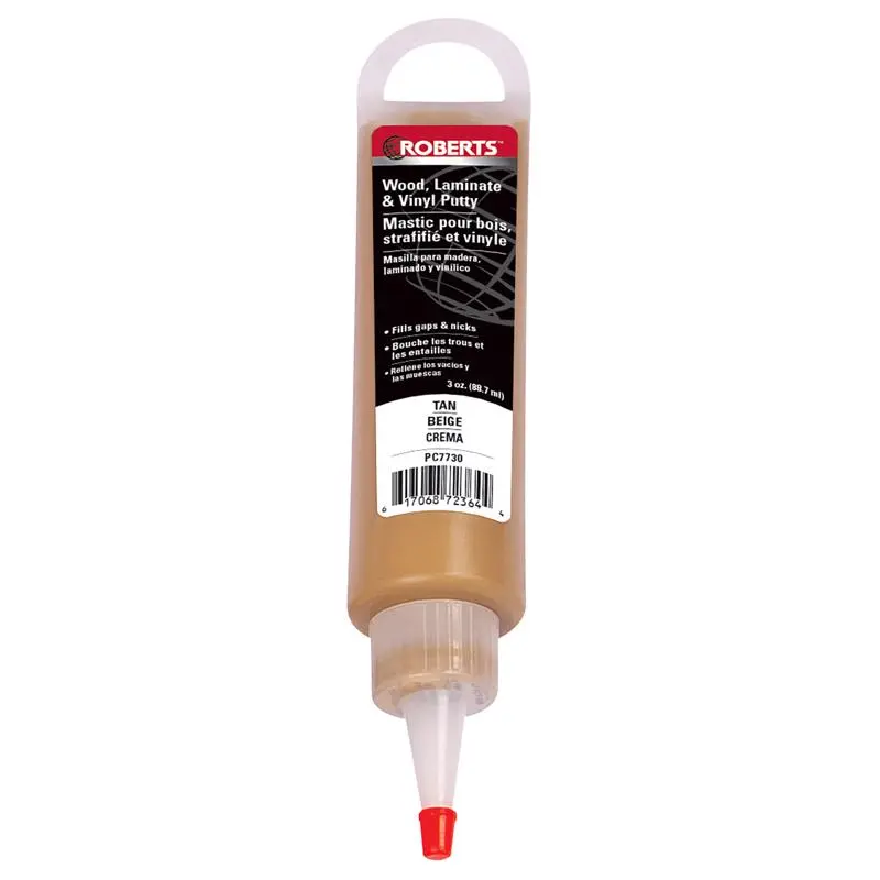 Roberts Acrylic Wood Putty Stick - 3 oz Tan Tube, Fast Drying, Easy to Squeeze, Fills Gaps Nicks and Scratches for Indoor Wood Repairs, Soap-and-Water Cleanable