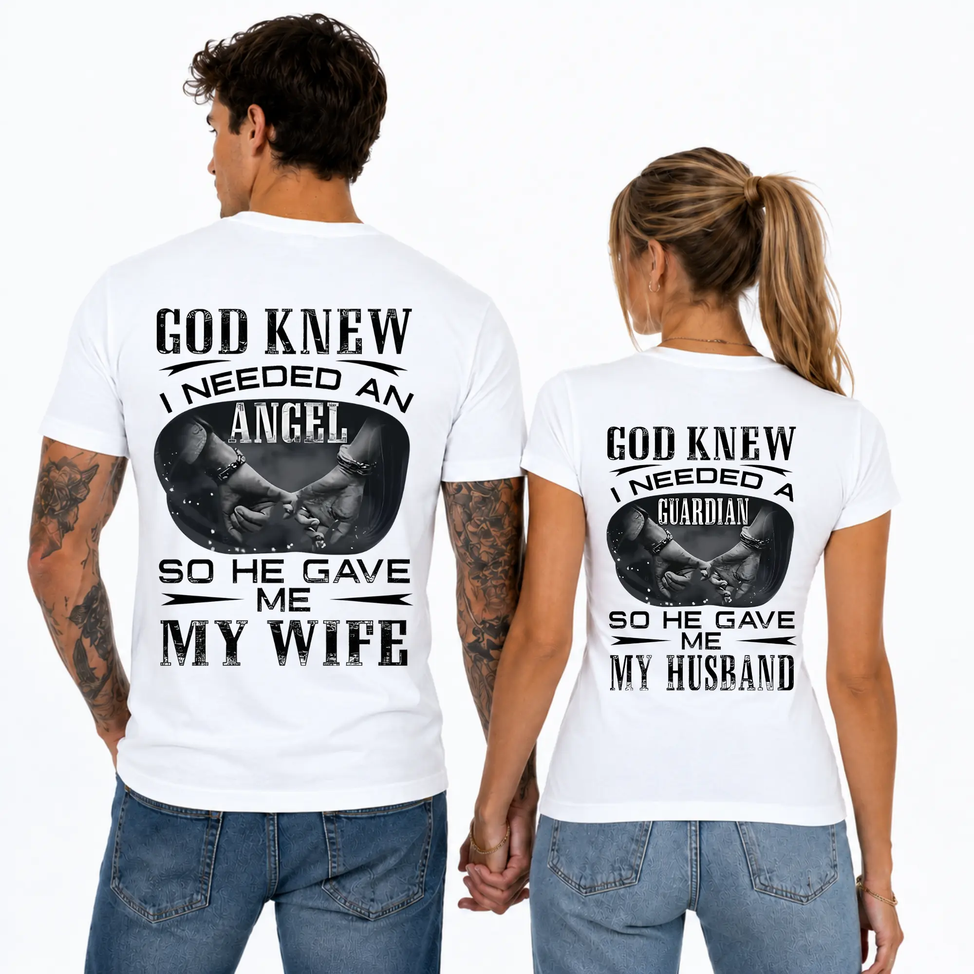 God Knew I Needed An Angel Couple Shirt, Guardian Angel Matching Couple Apparel, Wife Husband Gift, Romantic Couple Outfit, Gift for Her Him