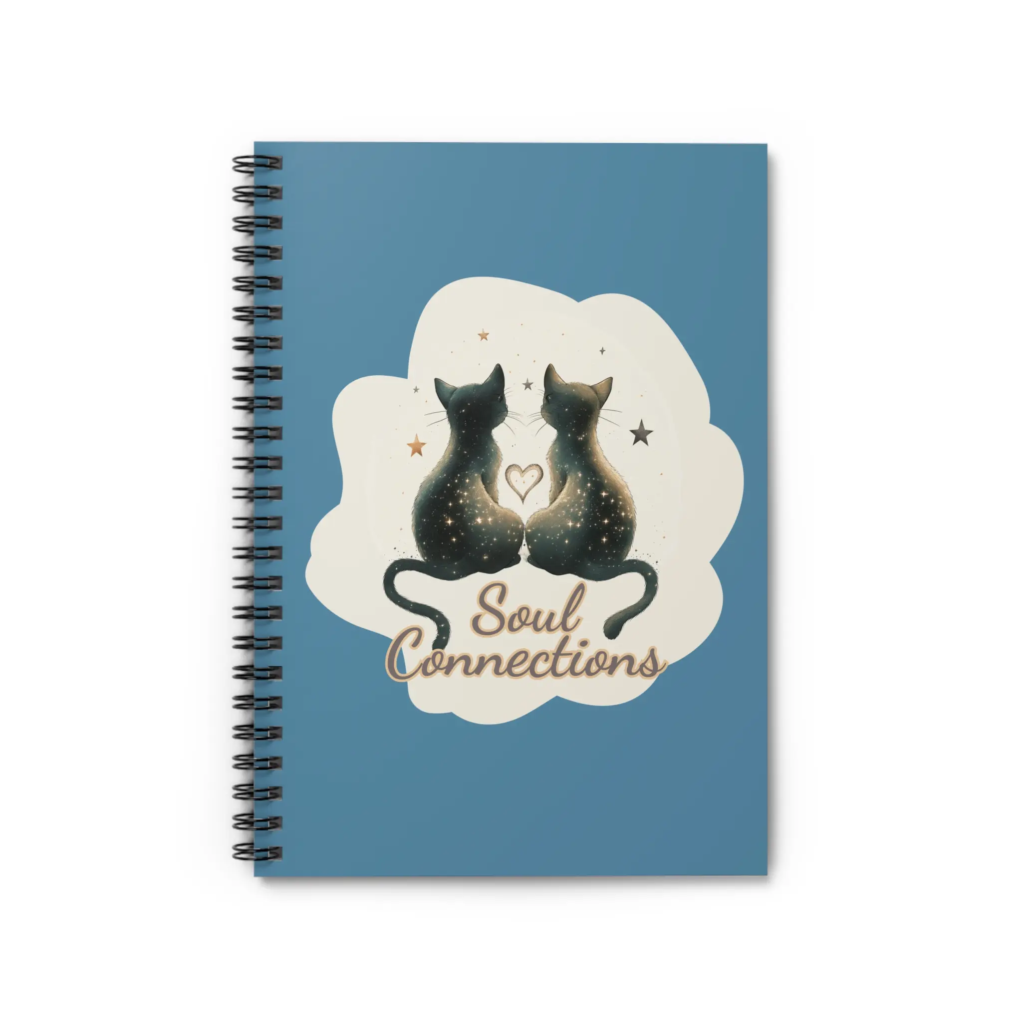Cats Soul Connections Spiral Notebook, Two Cats Ruled Journal, Black Tan Brown Writing Notebook, 6 x 8