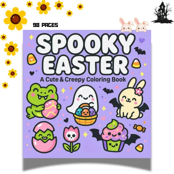 Spooky Easter Coloring Book: Cute Kawaii Easter Coloring Pages for Kids, Teens & Adults | Bold & Easy Bunnies, Ghosts, Chicks, Eggs & Spring Fun for Relaxation