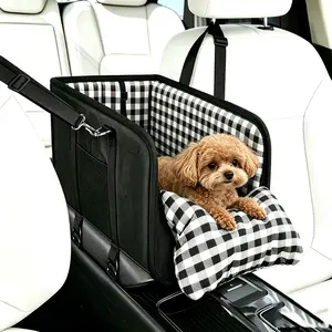 Secure Dog Car Console Seat - Anti-Anxiety Armrest Booster Seat for Toy Breeds & Cats, Travel Vehicle Pet Carrier with Comfort Rest Cushion & Safety Leash (Supports up to 12 lbs)