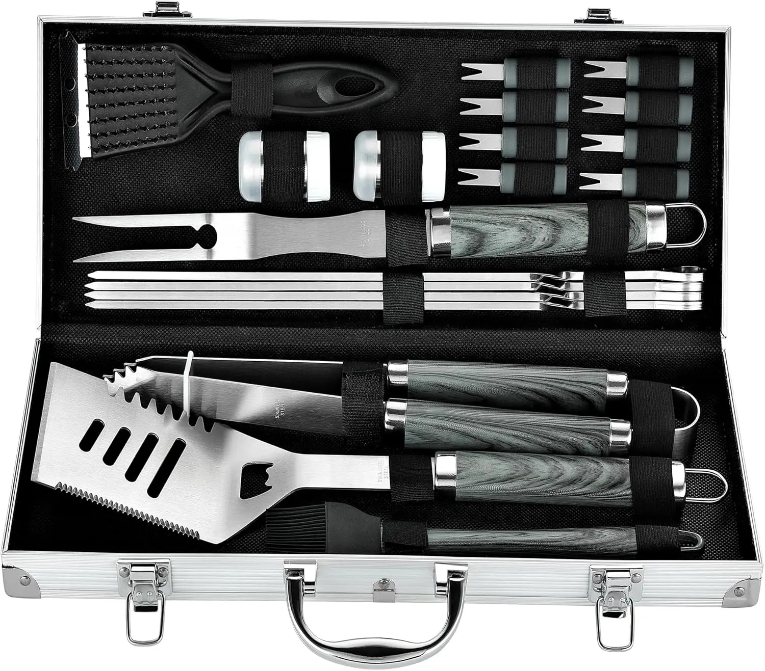 ROMANTICIST 20pcs Durable Stainless Steel Heavy Duty BBQ Tools Set in Case - Outdoor Grill Accessories, Kitchen Gadgets, Ideal Christmas Gift for Dad, Grill Accessories For Outdoor Grill