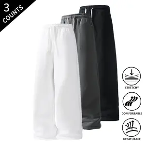 3-Pack Men’s Ultra-Comfortable Straight-Leg Sweatpants, Elastic Drawstring Waist, Stretchable & Breathable, Versatile Casual Pants for Loungewear & Everyday Activities