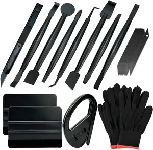 Automotive Vinyl Wraps Tools Tint Film Kit with 2 Pairs Vinyl Wrap Gloves, 4inch Felt , Scraper, Edge Trimmer, Utility Film , Black