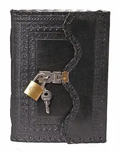 Hot Selling 2024 Lockable Notepad Leather Diary Notebook with Lock and Key Handmade Paper Designed for Home and Office, Retro Antique Style Storage Blank Notebook (Black)