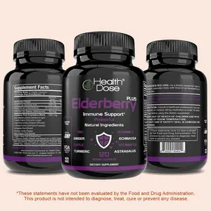 Health Dose Elderberry Plus with Vitamin C, Turmeric & Zinc – 120 Veggie Capsules | Dietary Supplement for Immune & Wellness Support. Echinacea