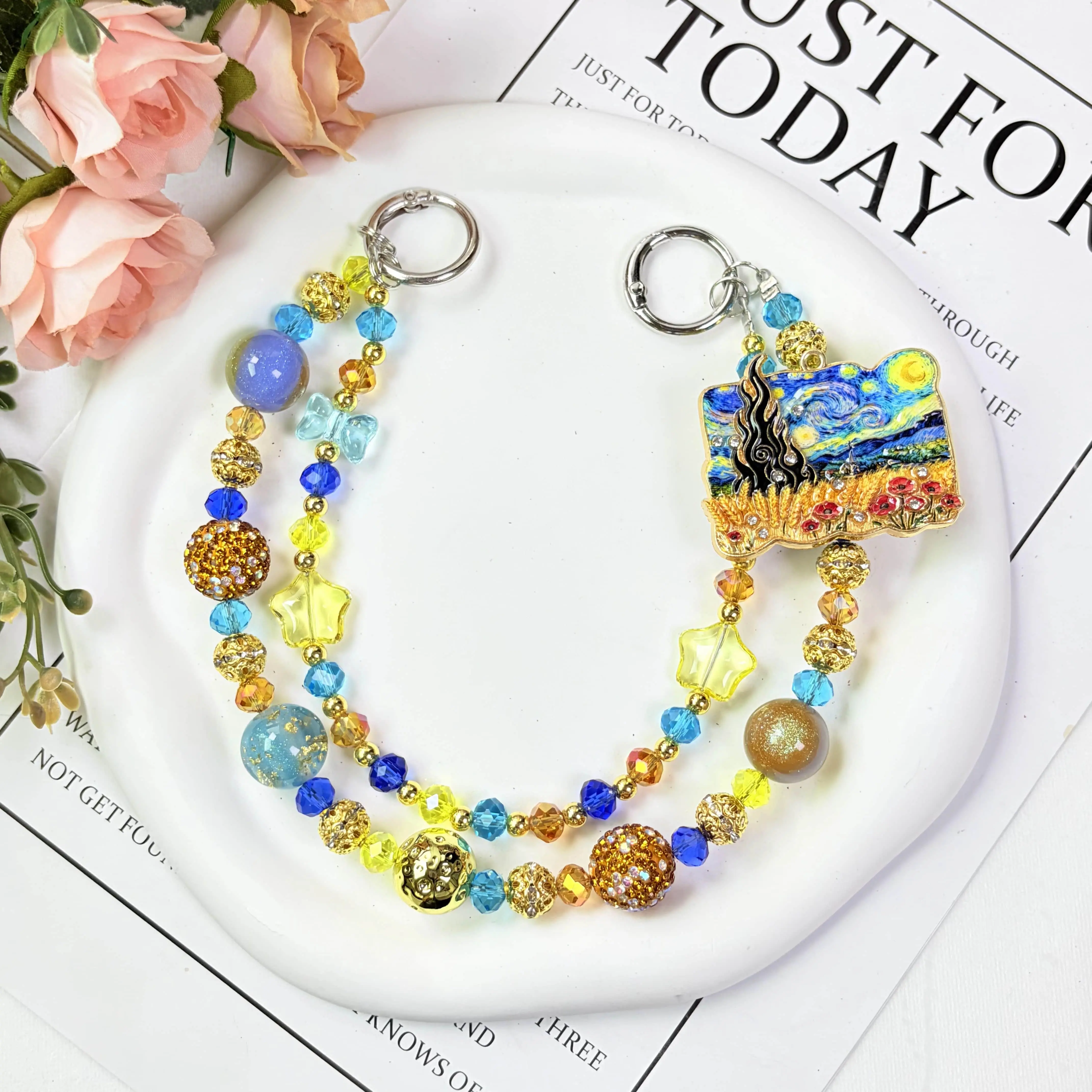 Oil Painting Style Bag Charm,Delicate Handbag Pendant Accessory for Women, Detachable Bag Charm,Pretty Holiday Gift,Ideal Birthday Gift for Girls & Women,Summervibes