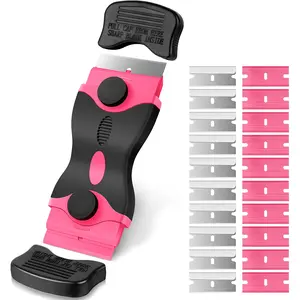 2-in-1 Razor Blade Scraper Tool Set Multi-Purpose Cleaning Scraper with 10 Metal Blades & 10 Plastic Blades, Adhesive Remover for Stickers, Labels, Decals, Caulk, Paint & Residue Removal on Glass, Windows & Surfaces