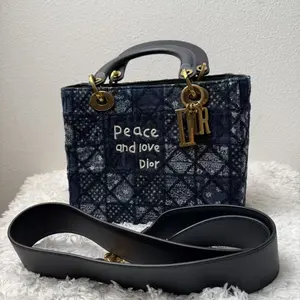 Pre-owned Dior Canvas Mini Bags Christian Peace and Love Medium Lady Dior