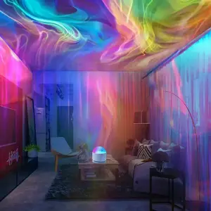 Aurora & Water Ripple 2 Counts of Shades Projector Light, USB LED Dynamic Ambient 16 Color Changing w/ Remote, Bathroom Decal Lights at Night Home Decor Wall Ceiling Modern Design Atmosphere Lamp Halloween Decor Christmas Gift borealis