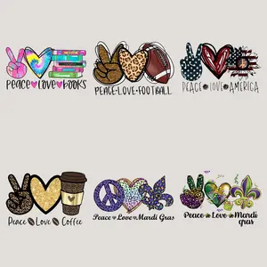 6PCS/set Peace and love Heat Transfer -For Making T-Shirts,Bags,Hoodie,Throw pillow,Canvas Bag And Fabric Decorations,Washable And Durable Heat Transfer Stickers,
