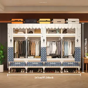 Spacious Fabric Wardrobe 97.2x17.7x65.7in - 4 Drawers + 4 Hanging Rods + 4 Storage Spaces, 16mm Metal Frame & Thick Dust Cover clothing storage Closet Organizer apartment living room furniture dressers for bedroom furniture set