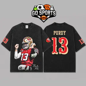 [Go-Sports] Brock Purdy 13 ' Dougie' Graphic Premium Acid Washed Cotton T-Shirt, 49ers Football Fans Apparel, Niner Faithful Fans Football Streetwear Tee, Gift For Football Fan Graphic Tee T-Shirt