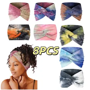 8pcs Women's Wide Bohemian Tie-Dye Hair Bands - Non-Slip Sweat-Absorbing Headbands with Multicolor & Tie-Dye Patterns, Breathable Suitable for Yoga, Gym, Fitness, Daily Commuting, for Hair Types