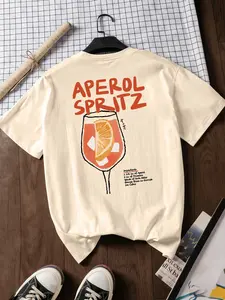 Aperol Spritz Recipe Graphic Loose Tee for Women, Casual Streetwear Spring Tops 2026, Soft Polyester Vintage Aesthetic Outfit