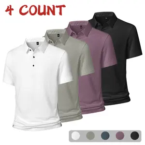 4-Pack Men’s Summer Ice Silk Breathable Polo Shirts, Textured Sweat-Wicking Short Sleeve Casual
