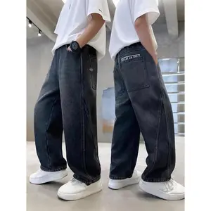 Boys' Black Straight Jeans |   Edgy Style, Stretch Denim, Perfect for Spring, Summer & All-Season Outdoor Activities, Skateboarding & Rollerblading, Ideal Christmas Gift for Teen Boys
