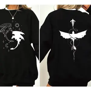 Retro Toothless Dragon Botanical Sweatshirt Two Sided Printed Hoodie Dragon Movie Pullover Unisex Long Sleeves Sweatshirts