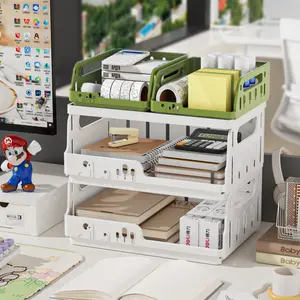 Clario "Rainbow Palette" A4 Collapsible Storage Crate — Large Aesthetic Modular Desktop Organizer for Books, Planners and Skincare. This High-Capacity Folding Pastel Bin is Perfect for Dorm Essentials and Home Office Setup