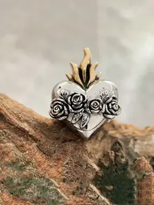 Unique Retro Silvery Heart Ring for Women Heart Design Ring Boho Burning Heart Ring Party Jewelry Birthday Anniversary Christmas Gift