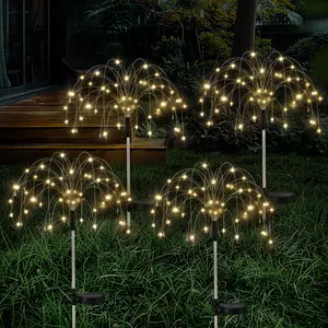 Firework Solar Garden Lights 4 Pack, 120 LED Solar Firework Lights with 8 Lighting Modes, Waterproof Sparkler Starburst Solar Lights Outdoor for Yard Porch Patio Backyard, Warm