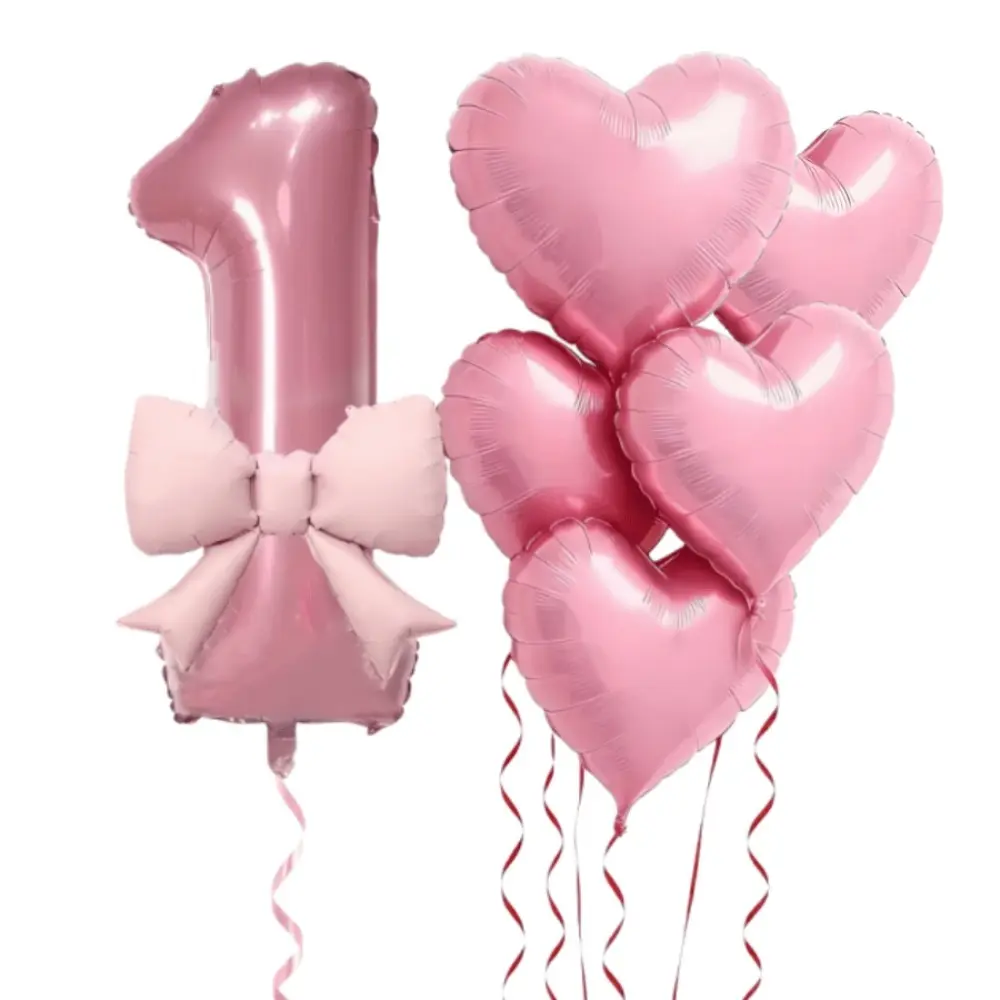 9-Piece Number Bow Heart Balloons Set, 32-Inch Number, 5 Hearts, Butterfly Balloon, Party Balloons Decorations, Birthday, Wedding, Valentine's Day