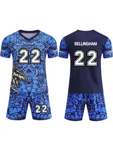 2-piece boys' sporty set with name BELLINGHAM, number 22, summer soccer jersey, refreshing dragon pattern print, trendy short-sleeved shirt and shorts set