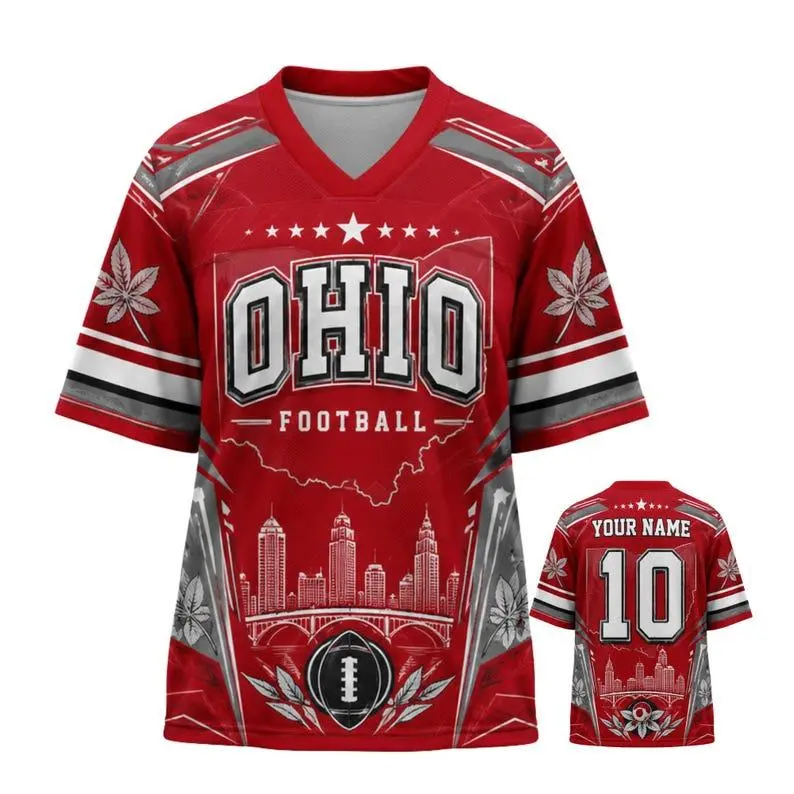 Ohio Football Jersey 3D Print for Women, Oversized Drop Shoulder Mesh Fan Shirt, Personalized Custom Name Number Game Day Sportswear & Football Fan Gift