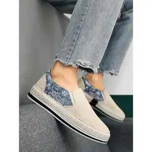 Men's Paisley Patchwork Pattern Slip on Walking Shoes, Fashionable? Comfortable Breathable Sports Shoes, Male All-match Round Toe Shoes for Daily Wear