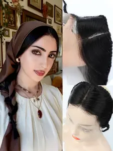 13x4 HD Lace Frontal Hairline - Human Hair, Natural Black, Density, for Thin Hair Blending, Frontal, and Styling. Comfortable for Daily Use. Hairline Frontal Lace for Seamless Blending. Hairpiece for Thinning Hairline and Top. Suitable for Muslim Women