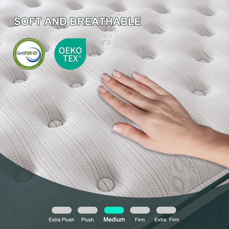 12/14Inch Mattress Twin Full Queen King Size Memory Foam Ergonomic Design Medium Firm Hybrid Mattress with Pocket Springs Gel Memory Foam for Luxurious Comfort