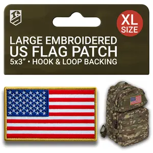 Bluyellow 2Pcs Large American Flag Patch Set, 5x3 Inches (12.7x7.5 cm) Embroidered Tactical Patches with Hook Backing for Vest, Backpack, Jacket, Dog Harness